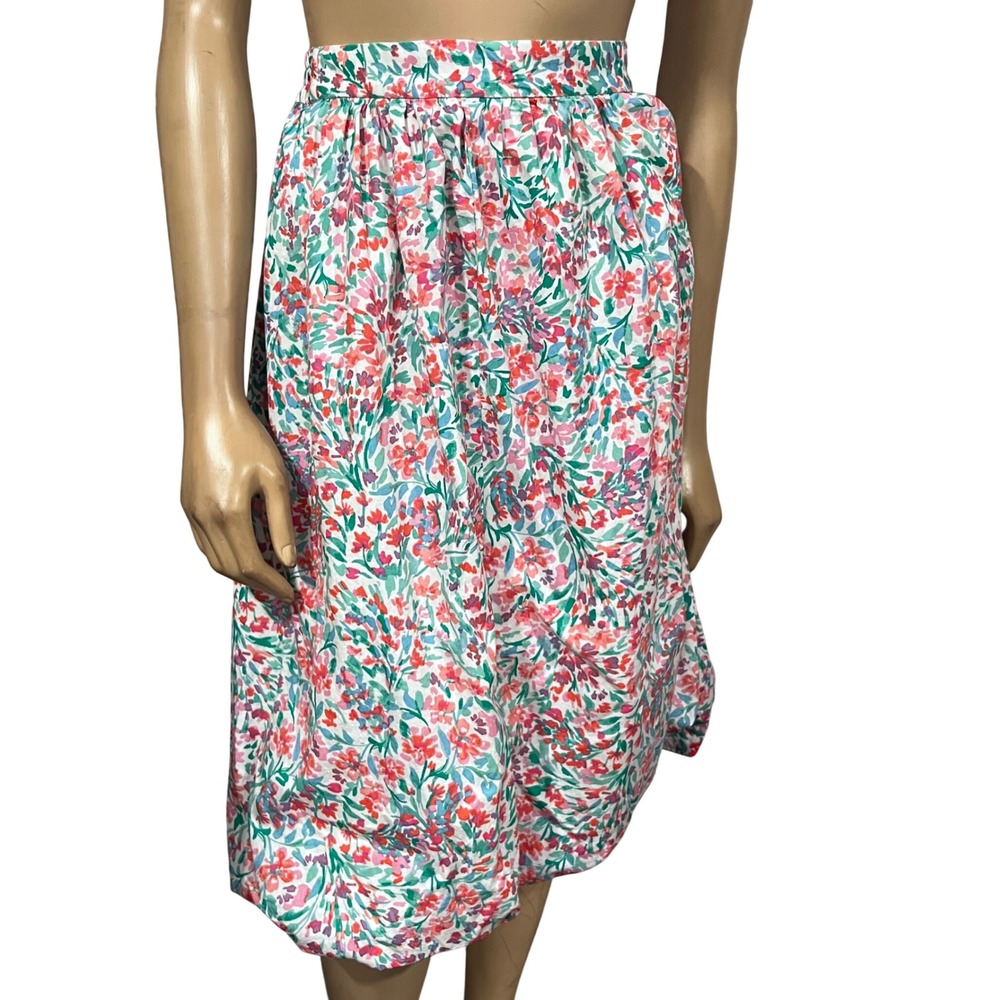 J.Crew Womens Large Floral Bubble Hem Skirt White Pink Blue Elastic Waist | L